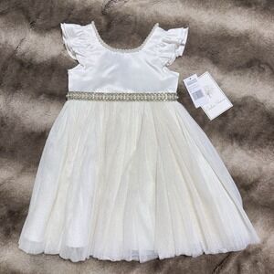 Couture Princess Girls Ivory Satin and Glitter Tulle Special Occasion Dress
